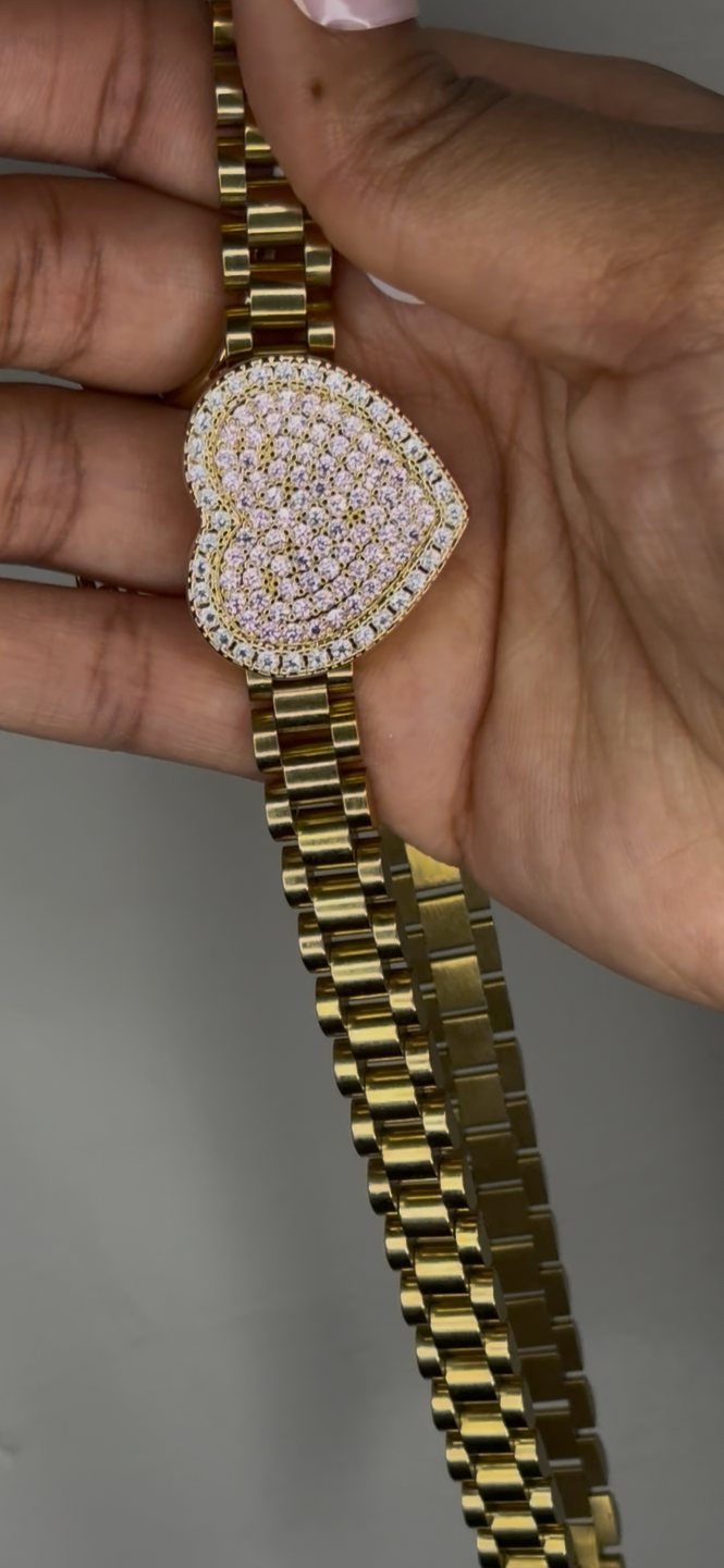 Iced Out Heart Rolex chain