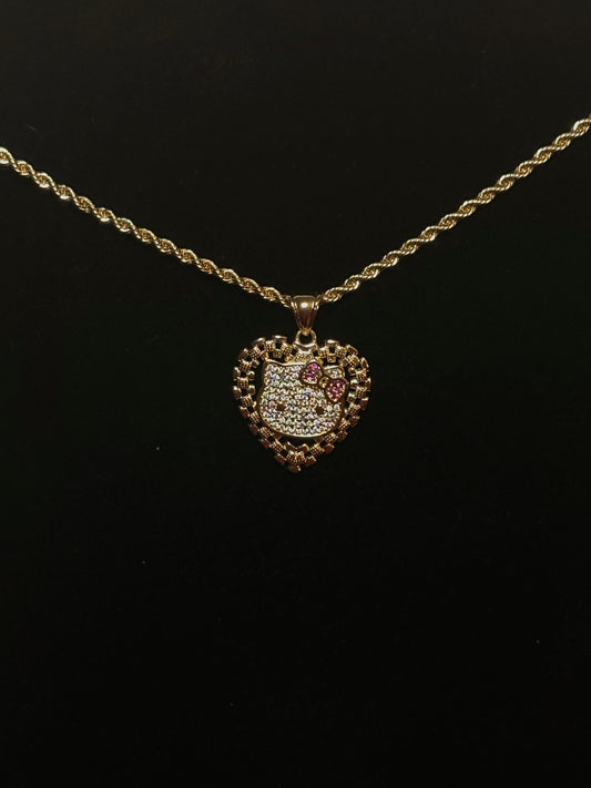 HK Face Diamond Studded Necklace